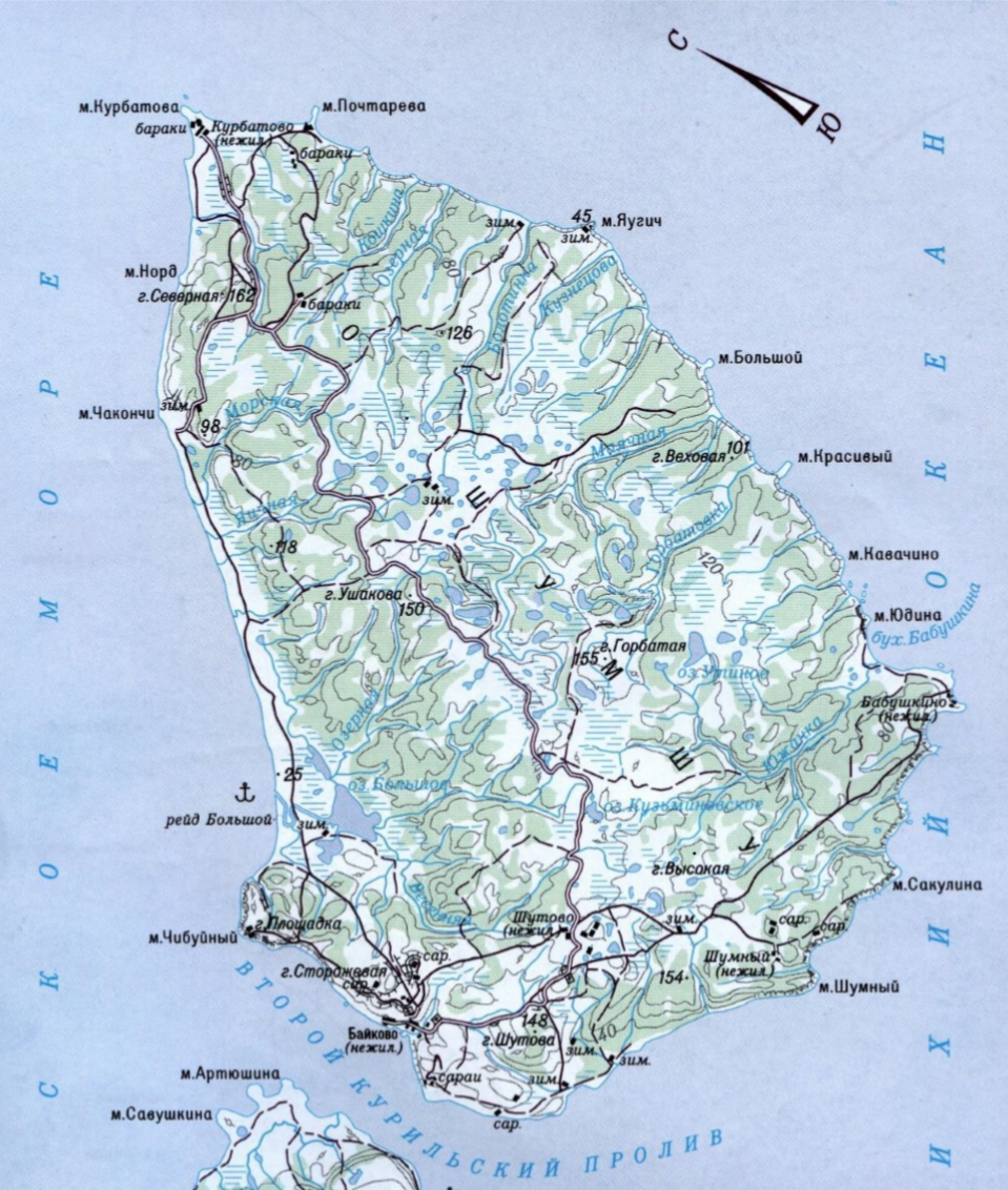 Карта острова парамушир